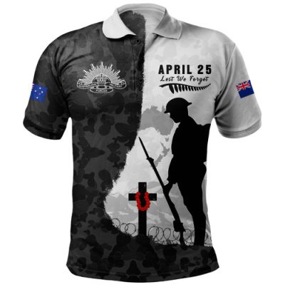 Australia Polo Shirt Anzac Day Lest We Forget Black Grunge Style