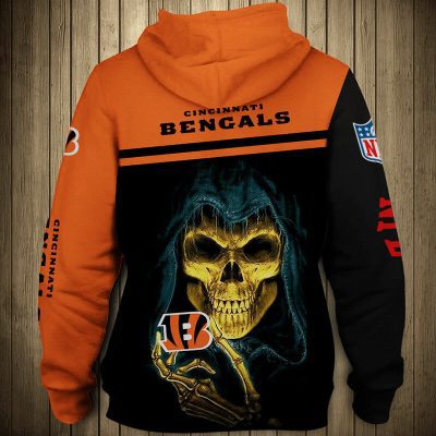 NFL Cincinnati Bengals Skull Orange Black Pullover Hoodie V2