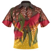 Australia Aboriginal Polo Shirt - Red Eucalyptus Aboriginal Dot Art Polo Shirt