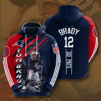 NFL New England Patriots Tom Brady Blue Red Stripes Pullover Hoodie V2