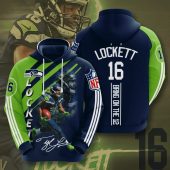 NFL Seattle Seahawks Tyler Lockett Navy Green Stripes Pullover Hoodie