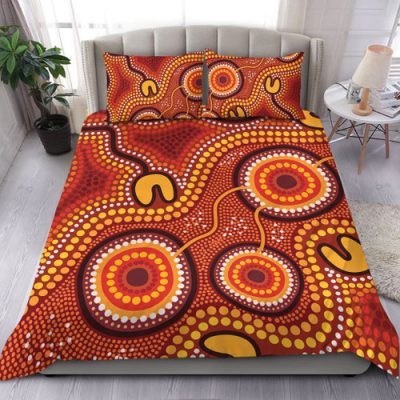 Australia Aboriginal Bedding Set - Connection Concept Dot Aboriginal Colorful Painting Bedding Set