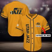 NBA Utah Jazz Custom Name Yellow Baseball Jersey
