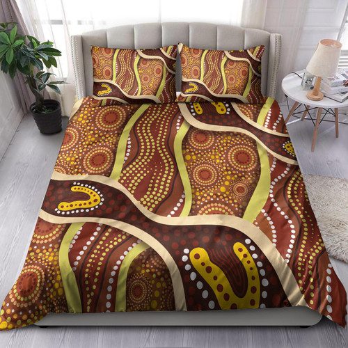 Australia Aboriginal Inspired Bedding Set - Indigenous Art Aboriginal Inspired Dot Painting Style Australia Aboriginal Inspired Bedding Set - Indigenous Art Aboriginal Inspired Dot Painting Style