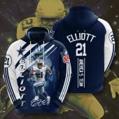NFL Dallas Cowboys Ezekiel Elliott Blue White Pullover Hoodie