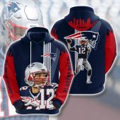 NFL New England Patriots Tom Brady Blue Red Pullover Hoodie