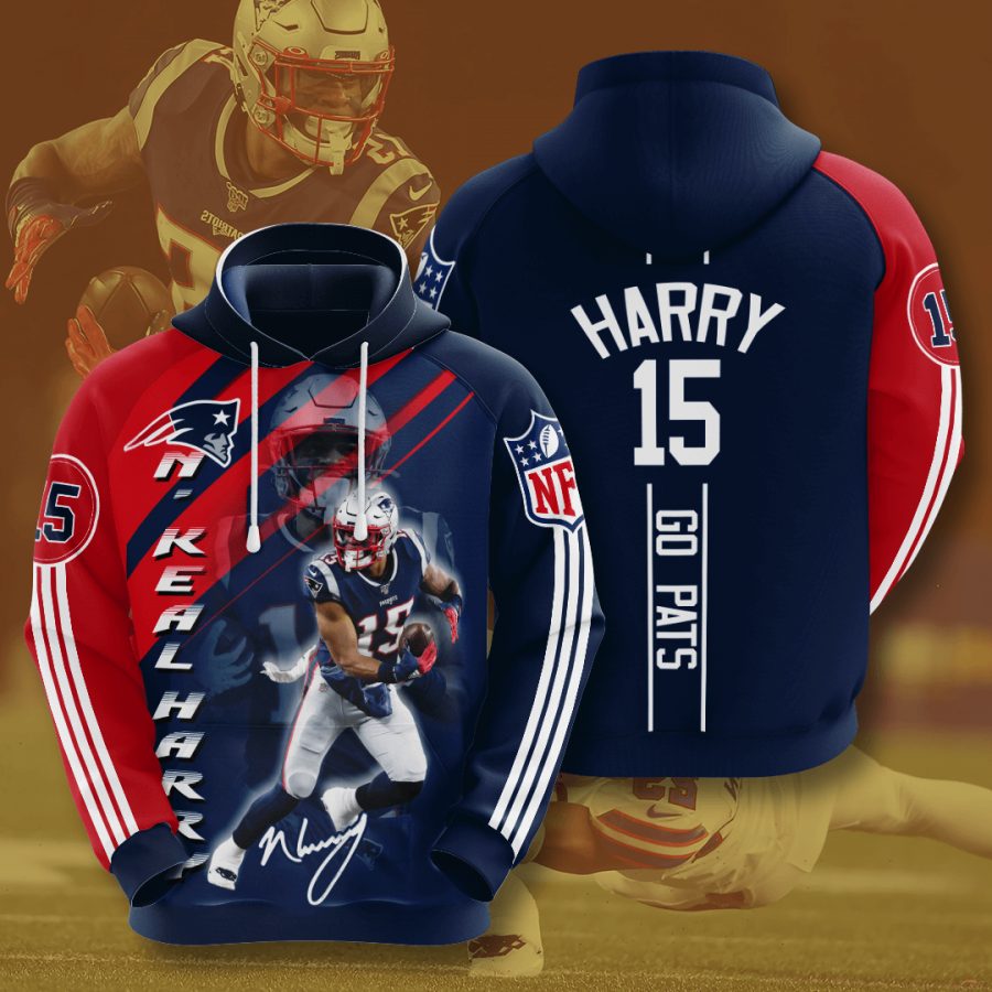 NFL New England Patriots N'Keal Harry Blue Red Stripes Pullover Hoodie NFL New England Patriots N'Keal Harry Blue Red Stripes Pullover Hoodie