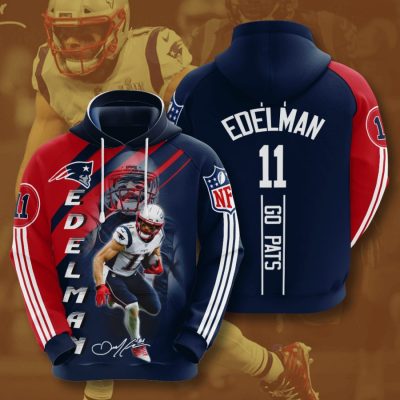 NFL New England Patriots Julian Edelman Blue Red Stripes Pullover Hoodie