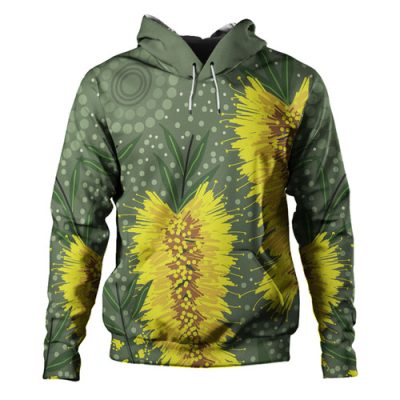 Australia Aboriginal Hoodie - Yellow Bottle Brush Flora In Aboriginal Painting Hoodie