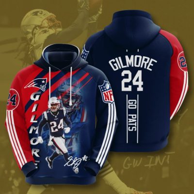NFL New England Patriots Stephon Gilmore Blue Red Stripes Pullover Hoodie