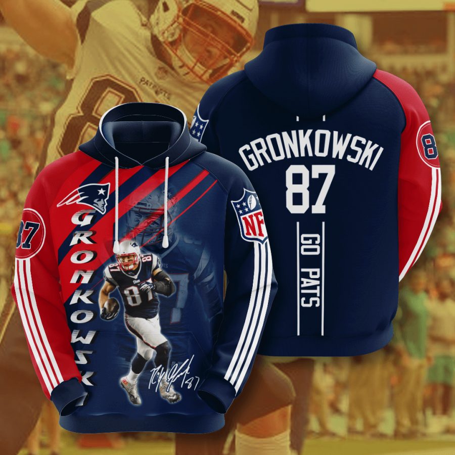 NFL New England Patriots Rob Gronkowski Blue Red Stripes Pullover Hoodie NFL New England Patriots Rob Gronkowski Blue Red Stripes Pullover Hoodie