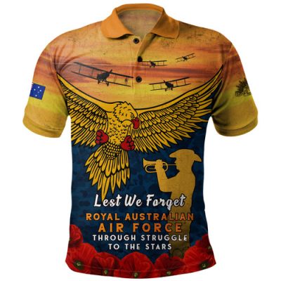 Australia Polo Shirt Anzac Day Lest We Forget Royal Australian Air Force