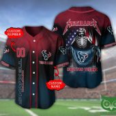 NFL Houston Texans Custom Name Number Skull Baseball Jersey V3