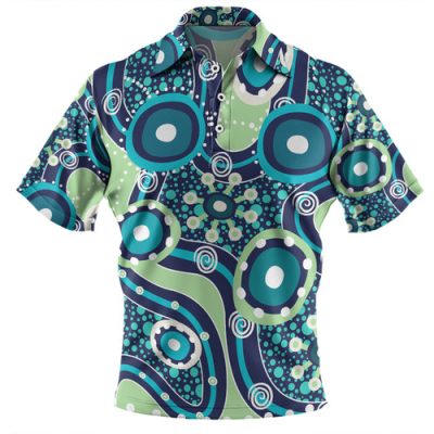Australia Aboriginal Polo Shirt - Blue Aboriginal Dot Art Inspired Polo Shirt