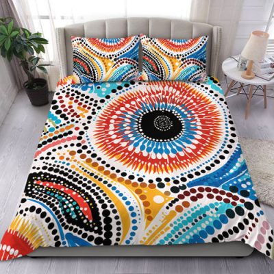Australia Aboriginal Bedding Set - Traditional Australian Aboriginal Native Design (White) Ver 1 Bedding Set