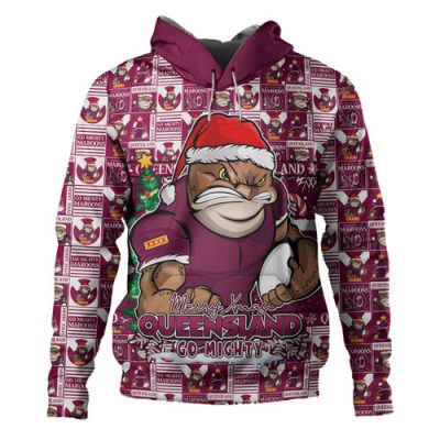 Queensland Maroons Hoodie Merry Ugly Christmas Comic Style