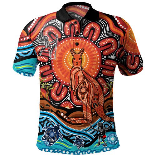 Australia Aboriginal Inspired Polo Shirt - Kangaroo With Dot Painting Australia Aboriginal Inspired Polo Shirt - Kangaroo With Dot Painting