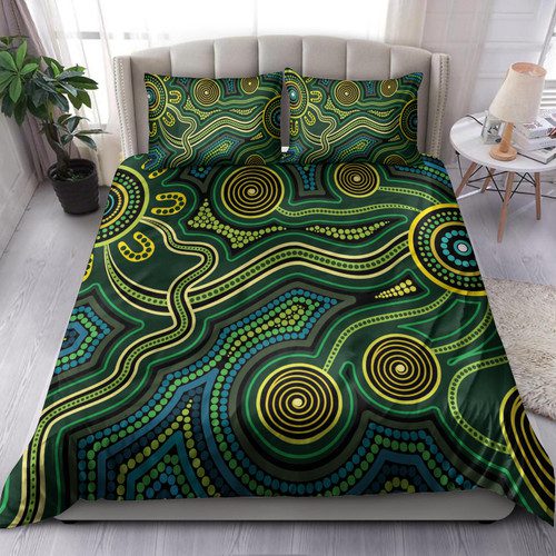 Australia Aboriginal Inspired Bedding Set - Green Circle Aboiginal Inspired Dot Painting Style Australia Aboriginal Inspired Bedding Set - Green Circle Aboiginal Inspired Dot Painting Style
