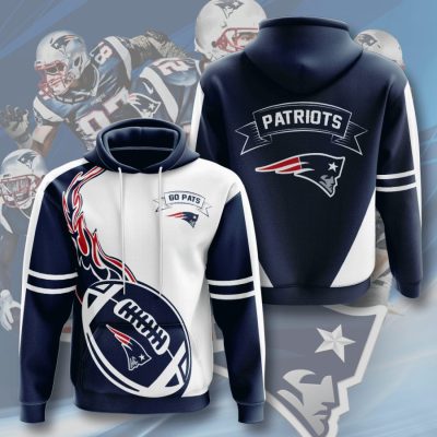 NFL New England Patriots Blue White Fire Pullover Hoodie