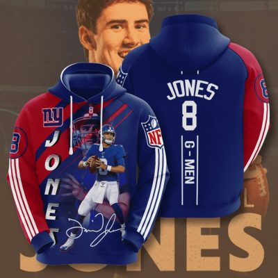 NFL New York Giants Daniel Jones Dark Blue Red Stripes Pullover Hoodie