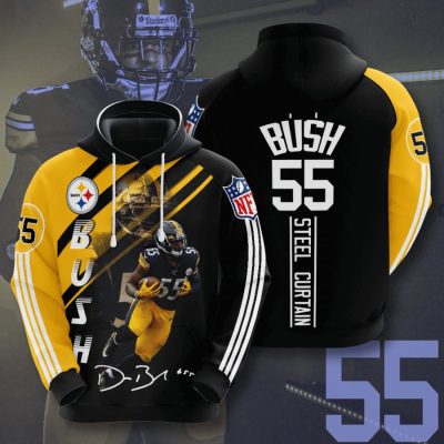 NFL Pittsburgh Steelers Devin Bush Jr. Black Gold Stripes Pullover Hoodie