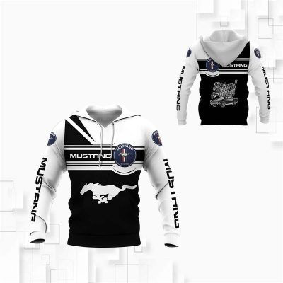 Ford Mustang Black White Pullover Hoodie V2
