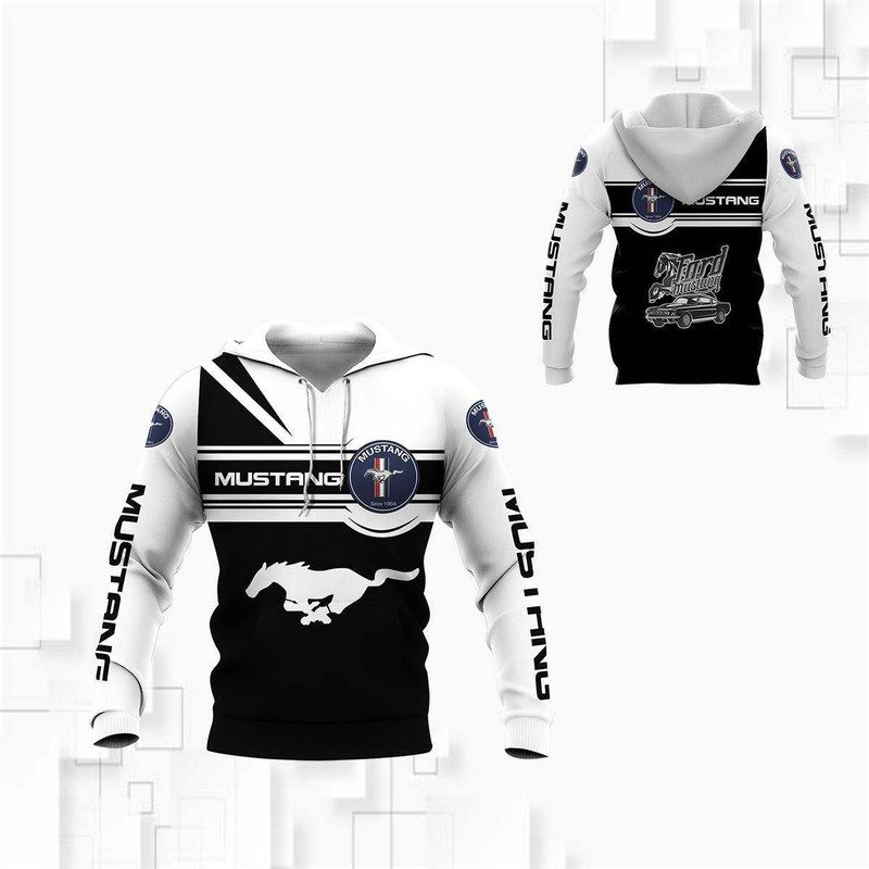 Ford Mustang Black White Pullover Hoodie V2 Ford Mustang Black White Pullover Hoodie V2