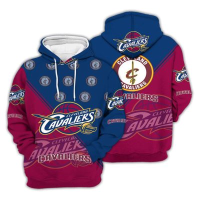 NBA Cleveland Cavaliers Navy Blue Wine Half Multi Logo Pullover Hoodie