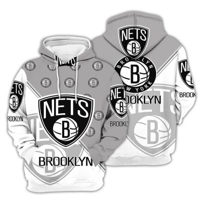 NBA Brooklyn Nets Gray White Half Multi Logo Pullover Hoodie