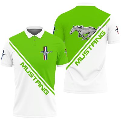 Ford Mustang Green White Split Polo Shirt