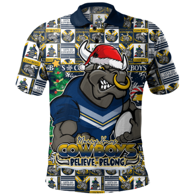 North Queensland Cowboys Polo Shirt Merry Ugly Christmas Comic Style