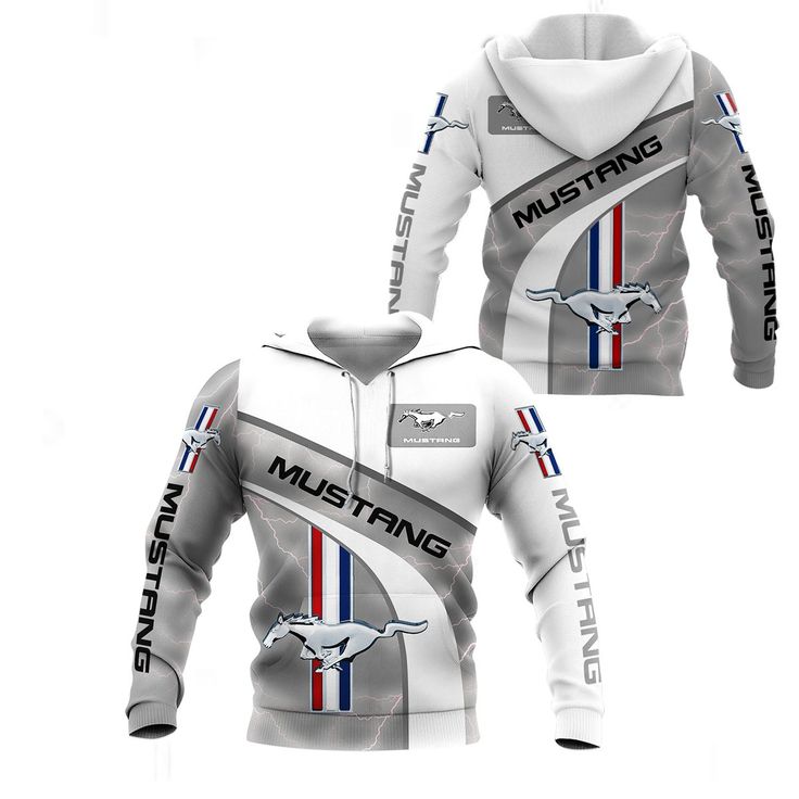 Ford Mustang White Gray Pullover Hoodie Ford Mustang White Gray Pullover Hoodie