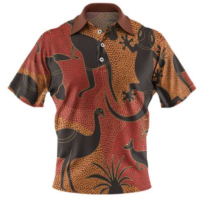 Australia Aboriginal Polo Shirt - Aboriginal Dot Art With Animals Polo Shirt