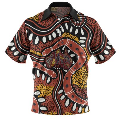Australia Rainbow Serpent Aboriginal Polo Shirt - Aboriginal Dot Art Snake Artwork Polo Shirt