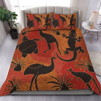 Australia Aboriginal Bedding Set - Aboriginal Dot Art With Animals Bedding Set