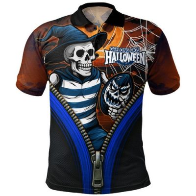 Geelong Cats Polo Shirt Halloween Night Reaper Zipper