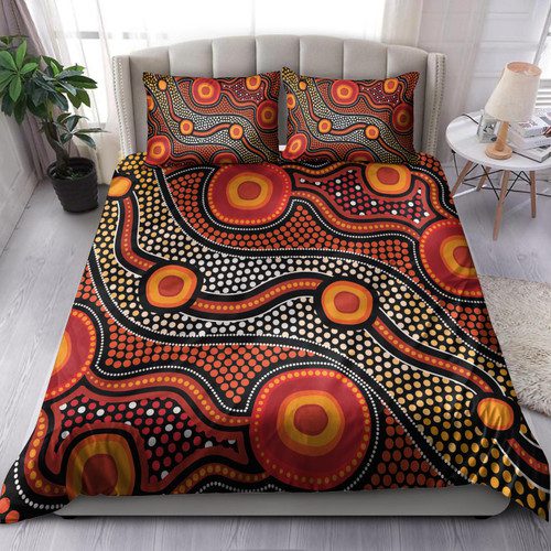 Australia Aboriginal Inspired Bedding Set - Orange Aboiginal Inspired Dot Painting Style Australia Aboriginal Inspired Bedding Set - Orange Aboiginal Inspired Dot Painting Style