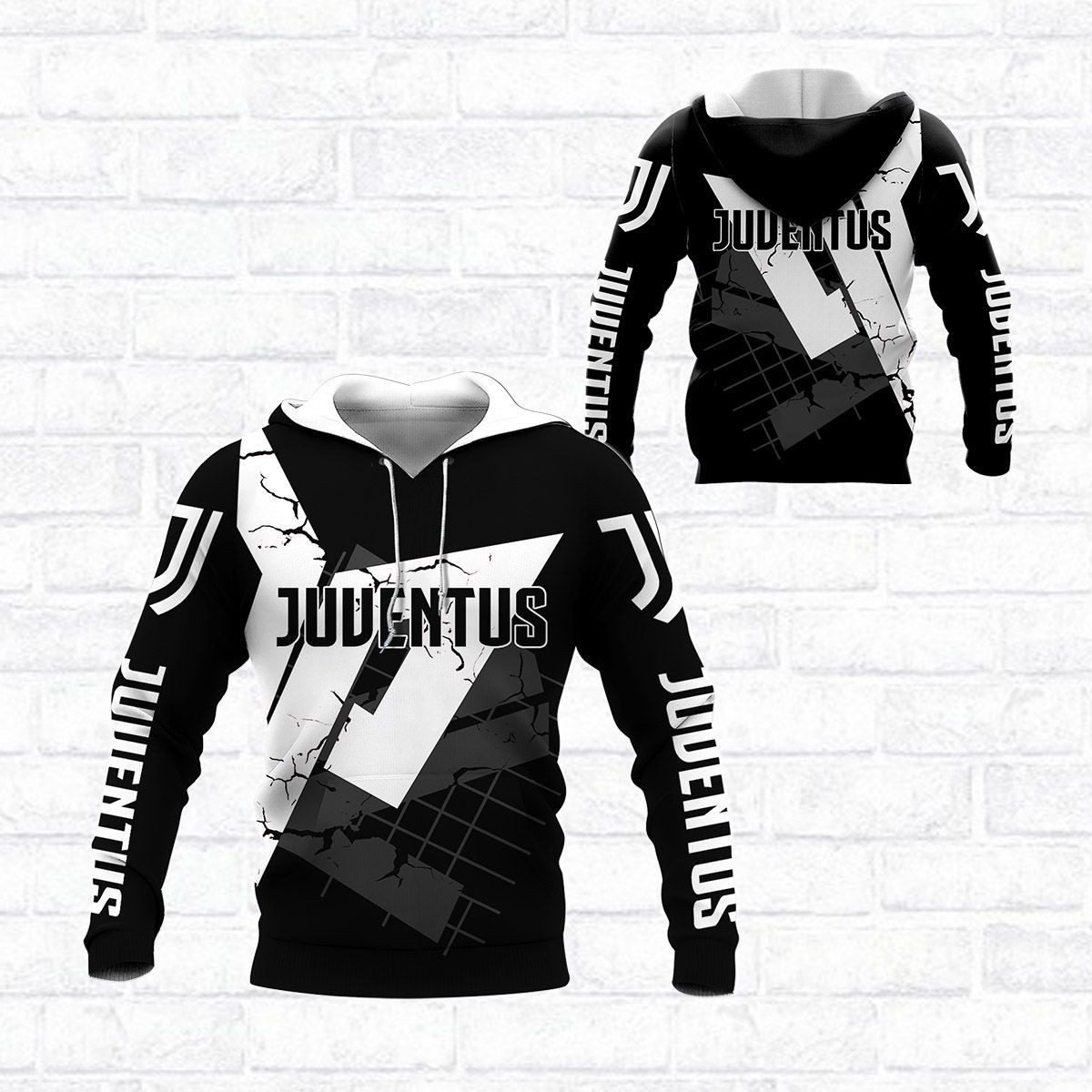 Juventus FC Black White Pullover Hoodie Juventus FC Black White Pullover Hoodie