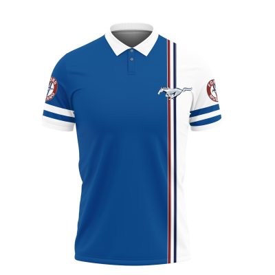 Ford Mustang Blue White Split Polo Shirt