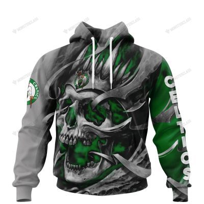 NBA Boston Celtics Custom Name Number Green Grey Skull Pullover Hoodie NBA Boston Celtics Custom Name Number Green Grey Skull Pullover Hoodie
