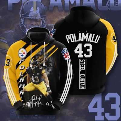 NFL Pittsburgh Steelers Troy Polamalu Black Gold Stripes Pullover Hoodie