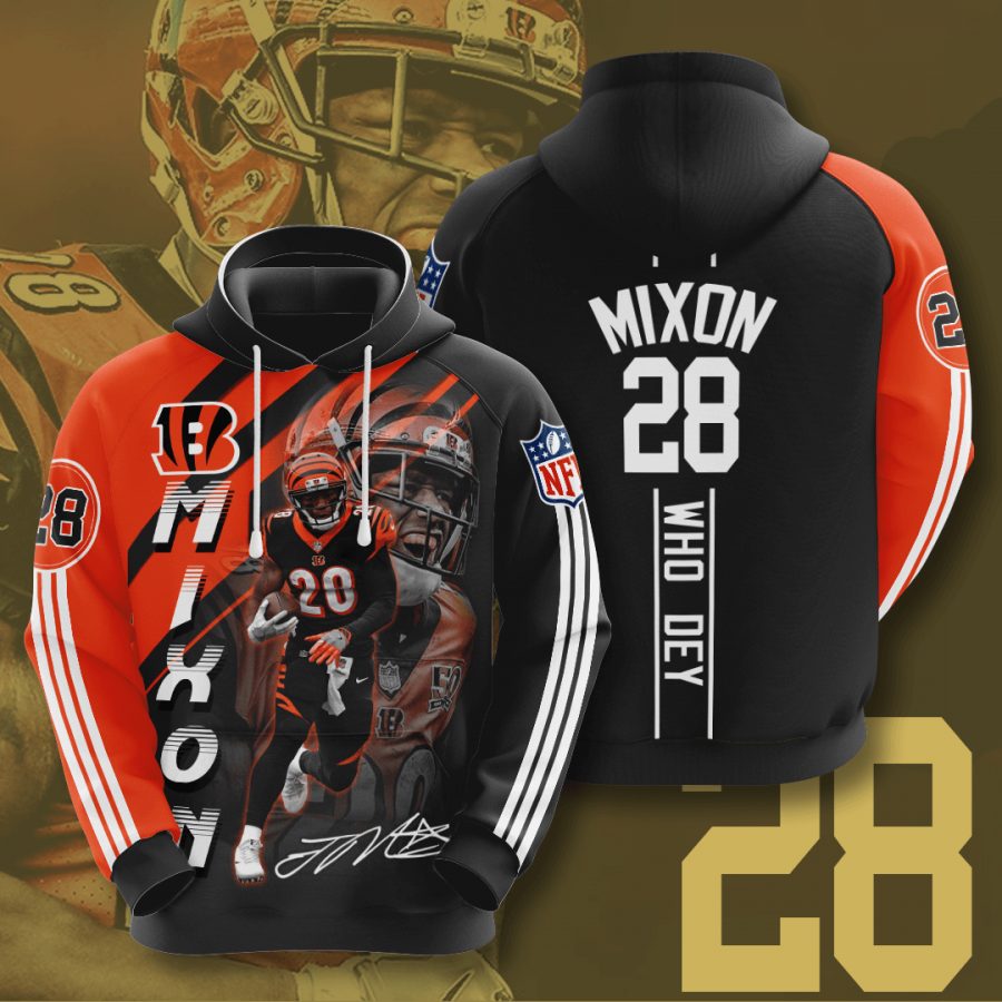 NFL Cincinnati Bengals Joe Mixon Orange Black Pullover Hoodie V2 NFL Cincinnati Bengals Joe Mixon Orange Black Pullover Hoodie V2