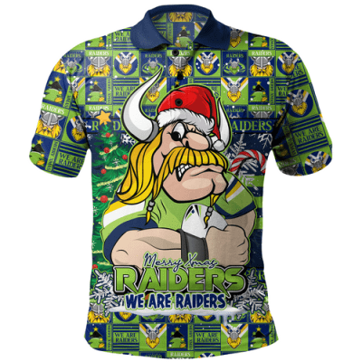 Canberra Raiders Polo Shirt Merry Ugly Christmas Comic Style