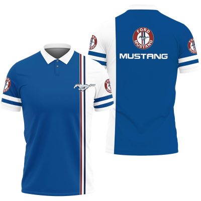 Ford Mustang Blue White Split Polo Shirt