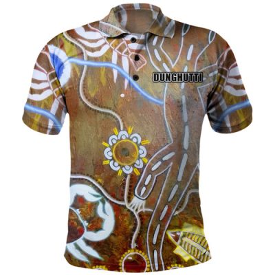 (Dunghutti) Custom Australia Polo Shirt Aboriginal Art Orange