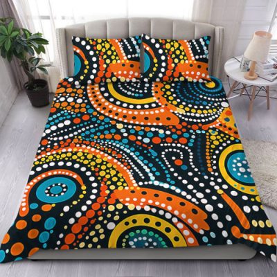Australia Aboriginal Bedding Set - Traditional Australian Aboriginal Native Design (Black) Ver 4 Bedding Set