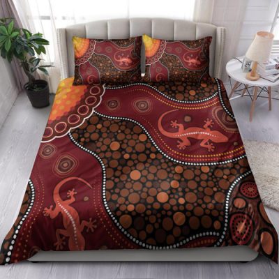 Australia Aboriginal Inspired Bedding Set - Lizard Aboriginal Inspired Dot Painting Style