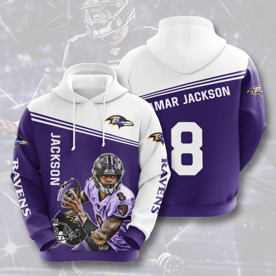 NFL Baltimore Ravens Lamar Jackson Purple White Pullover Hoodie NFL Baltimore Ravens Lamar Jackson Purple White Pullover Hoodie