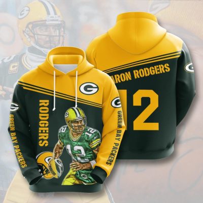 NFL Green Bay Packers Aaron Rodgers Dark Green Gold Pullover Hoodie V2