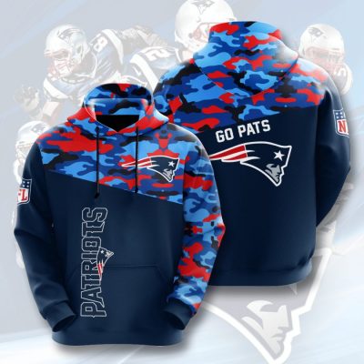 NFL New England Patriots Blue Red Camo Pullover Hoodie
